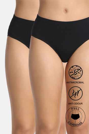 Buy Zivame Medium Rise Full Coverage Hipster Panty (Pack of 2) - Black